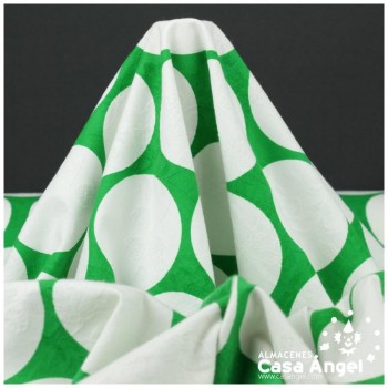 TEJIDO DAMASCO ESTAMPADO DE LUNARES GRANDES SERIE ARDA VERDE 150cm