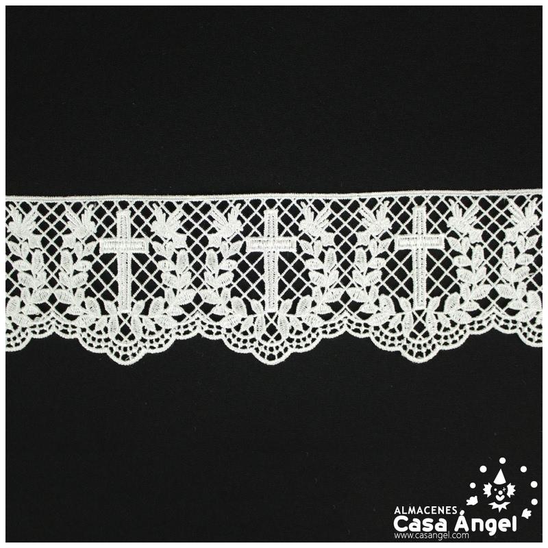 ENCAJE GUIPUR BLANCO SATINADO BORDADO DE CRUCES 95mm