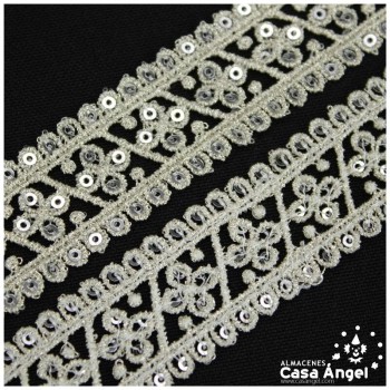 CINTA PUNTILLA ENCAJE METALIZADO CON LENTEJUELA 21mm