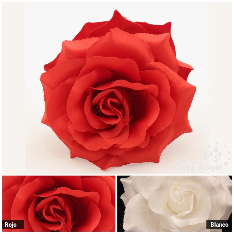 ROSA FLAMENCA CON PINZA BLANCA Y ROJA 13cm