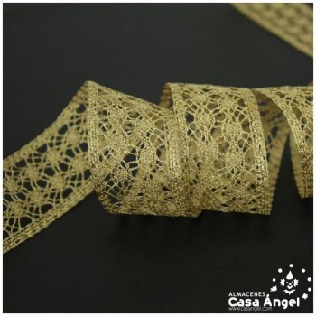 PUNTILLA DE BOLILLO CON HILO METALIZADO ORO SERIE STEFANO 35mm