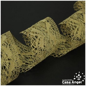 PUNTILLA DE BOLILLO CON HILO METALIZADO ORO SERIE GAVI 65mm