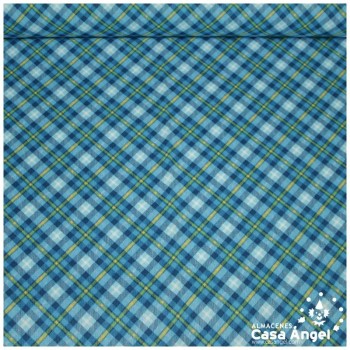 TELA AZUL DE CUADROS TARTÁN SARGA TWILL 150cm