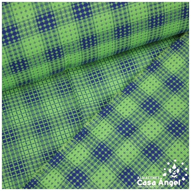 TEJIDO PLANO CUADROS AZUL VERDE SARGA 150cm