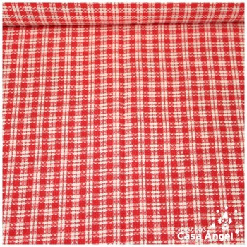 TEJIDO LANOSO CUADROS ROJO BLANCO 150cm