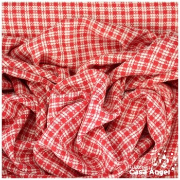 TEJIDO LANOSO CUADROS ROJO BLANCO 150cm