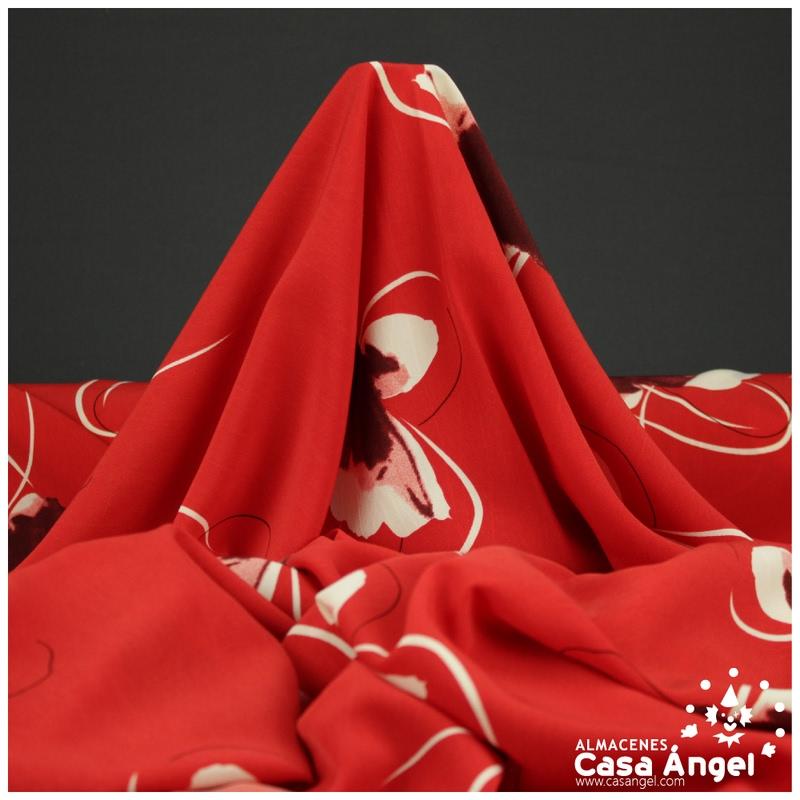 CRESPÓN ROJO ESTAMPADO FLORAL 150cm