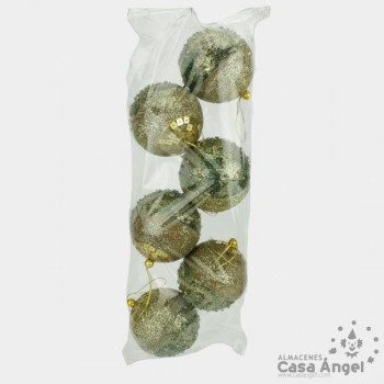 BOLAS DE NAVIDAD CON ESCARCHA VERDE 9cm SET 6 UNIDADES