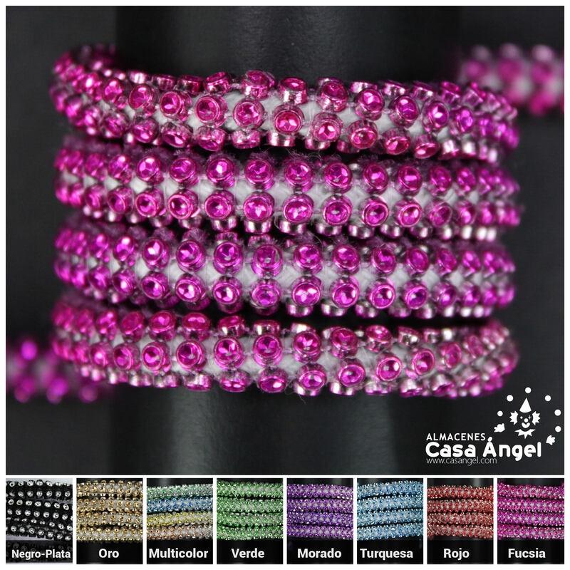 CORDÓN IMITACIÓN STRASS EN COLORES SOBRE BASE TEXTIL 7mm