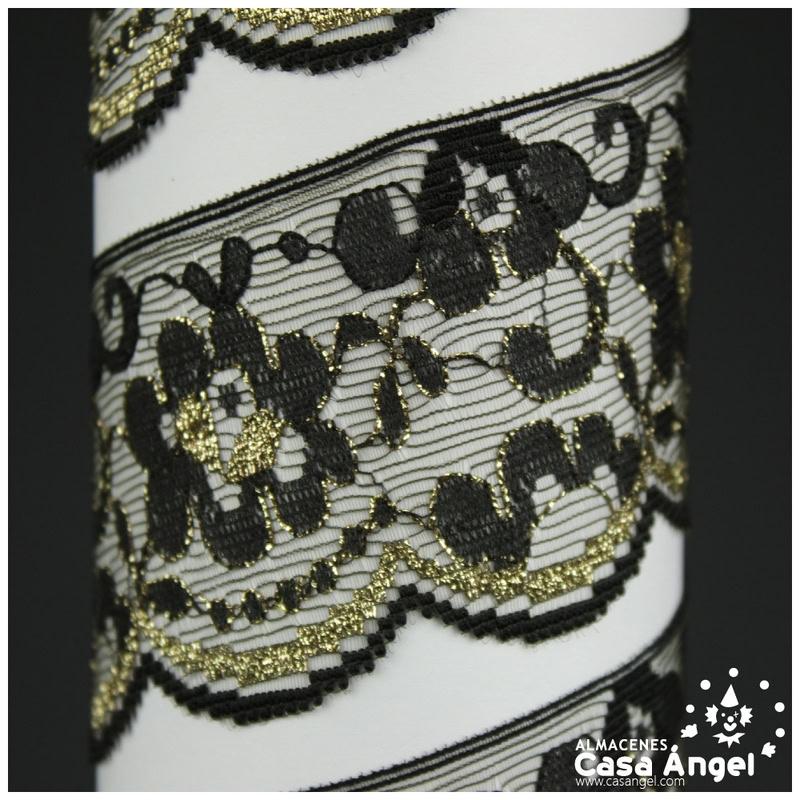 PUNTILLA DE NYLON DISEÑO FLORAL NEGRO Y ORO 52mm