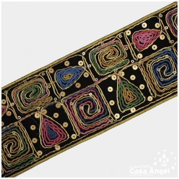 CINTA JACQUARD TAPACOSTURAS BORDADO FLORES MULTICOLOR 80mm