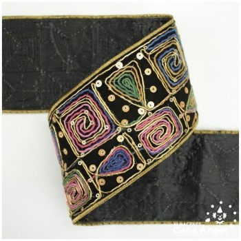 CINTA JACQUARD TAPACOSTURAS BORDADO FLORES MULTICOLOR 80mm