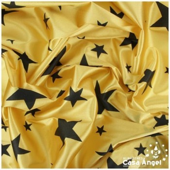 RASETE DORADO CON ESTAMPADO DE ESTRELLAS NEGRAS 150cm