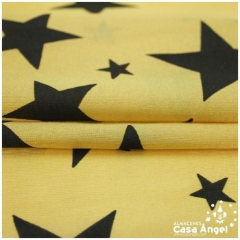 RASETE DORADO CON ESTAMPADO DE ESTRELLAS NEGRAS 150cm