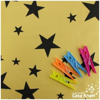 RASETE DORADO CON ESTAMPADO DE ESTRELLAS NEGRAS 150cm