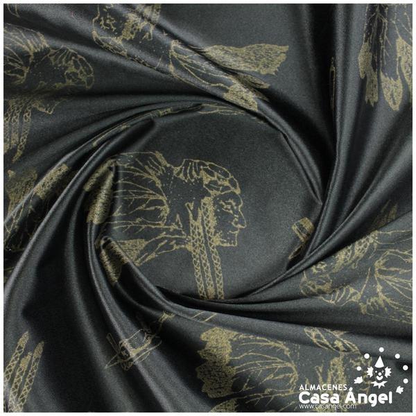 RASETE NEGRO ESTAMPADO CON INDIOS 150cm