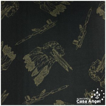 RASETE NEGRO ESTAMPADO CON INDIOS 150cm