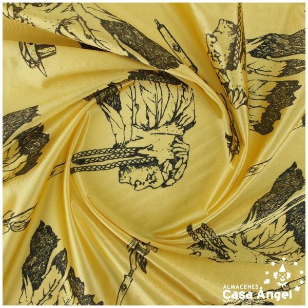 RASETE ORO ESTAMPADO CON INDIOS 150cm