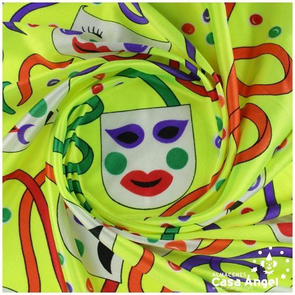 RASETE ESTAMPADO MÁSCARAS CARNAVAL SOBRE AMARILLO 150cm