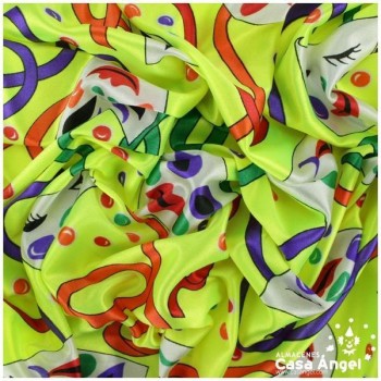 RASETE ESTAMPADO MÁSCARAS CARNAVAL SOBRE AMARILLO 150cm