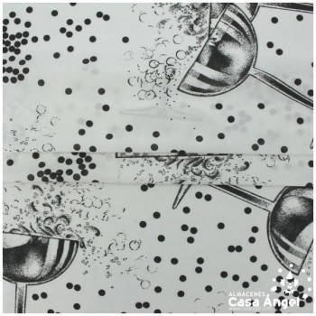 RASETE BLANCO CON ESTAMPADO DE COPAS 150cm