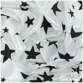 RASETE BLANCO CON ESTAMPADO DE ESTRELLAS NEGRAS 150cm