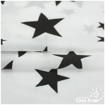 RASETE BLANCO CON ESTAMPADO DE ESTRELLAS NEGRAS 150cm