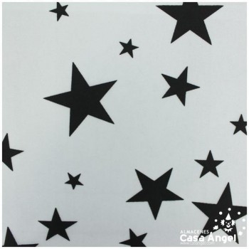 RASETE BLANCO CON ESTAMPADO DE ESTRELLAS NEGRAS 150cm