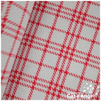 TELA JACQUARD LANA TARTÁN PATA DE GALLO GRIS Y ROJO 150cm