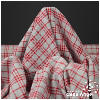 TELA JACQUARD LANA TARTÁN PATA DE GALLO GRIS Y ROJO 150cm