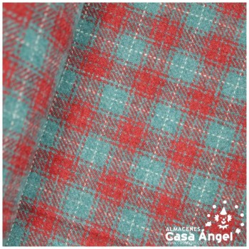LANA TARTÁN VERDE AGUA Y ROJO 150cm