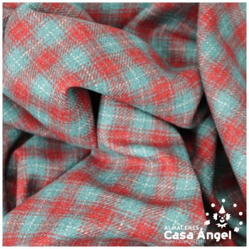 LANA TARTÁN VERDE AGUA Y ROJO 150cm