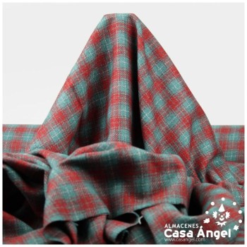 LANA TARTÁN VERDE AGUA Y ROJO 150cm