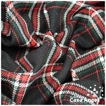 SARGA TARTÁN CUADRO ESCOCÉS ROJO Y VERDE SOBRE NEGRO 150cm