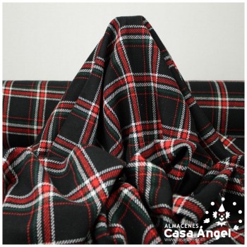 SARGA TARTÁN CUADRO ESCOCÉS ROJO Y VERDE SOBRE NEGRO 150cm