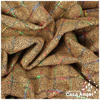 TELA CHANEL TOSTADO DE CUADROS FINOS MULTICOLOR 145cm