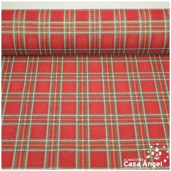 GOBELINO DE TAPICERÍA JACQUARD A CUADROS TARTÁN ROJO SERIE ABETO 280cm