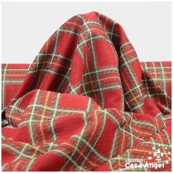 GOBELINO DE TAPICERÍA JACQUARD A CUADROS TARTÁN ROJO SERIE ABETO 280cm