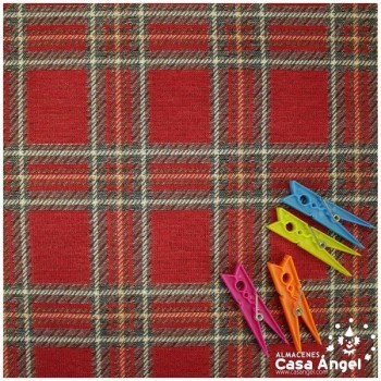 GOBELINO DE TAPICERÍA JACQUARD A CUADROS TARTÁN ROJO SERIE ABETO 280cm
