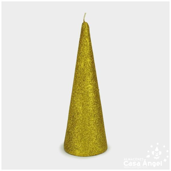 VELA CONO CON BRILLANTINA DORADA 20cm