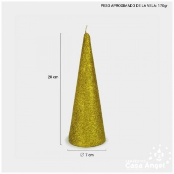VELA CONO CON BRILLANTINA DORADA 20cm