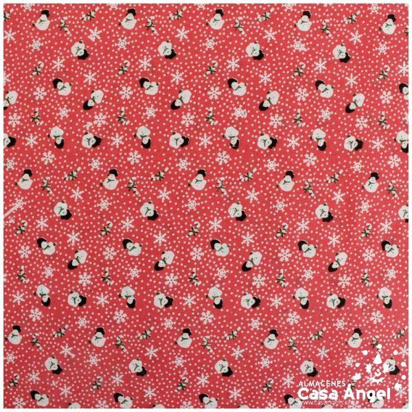 MANTEL ALGODÓN ROJO MUÑECOS DE NIEVE 160cm