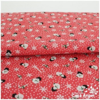 MANTEL ALGODÓN ROJO MUÑECOS DE NIEVE 160cm