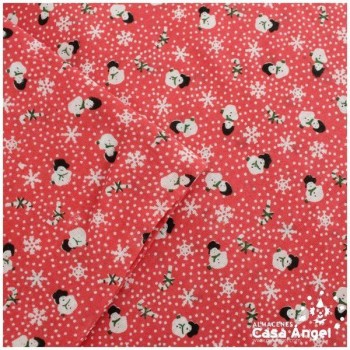 MANTEL ALGODÓN ROJO MUÑECOS DE NIEVE 160cm