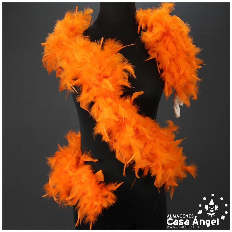 BOA DE PLUMAS NARANJA DE PAVO Y MARABÚ 190cm