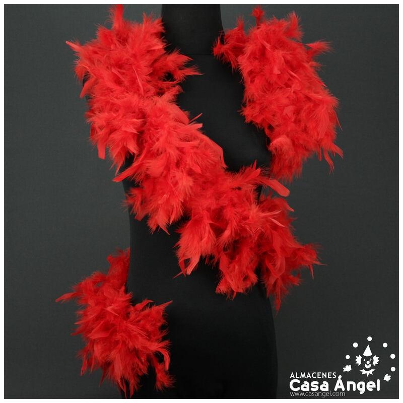 BOA DE PLUMAS ROJA DE PAVO Y MARABÚ 190cm