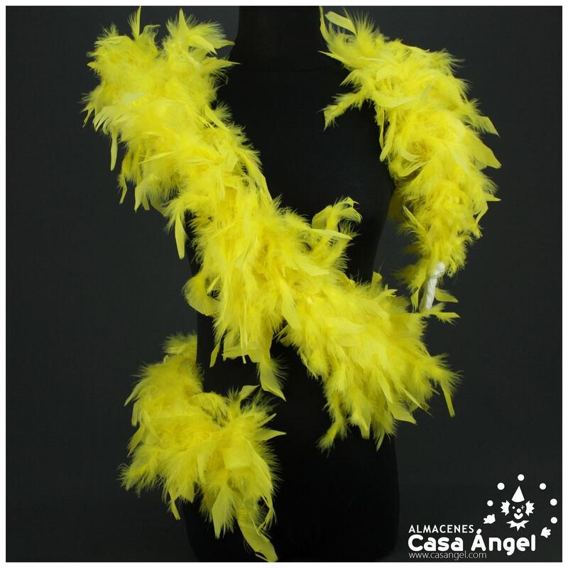 BOA DE PLUMAS AMARILLA DE PAVO Y MARABÚ 190cm