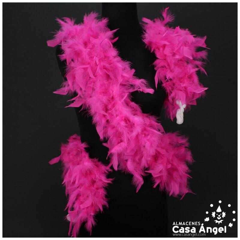 BOA DE PLUMAS FUCSIA FLUOR DE PAVO Y MARABÚ 190cm