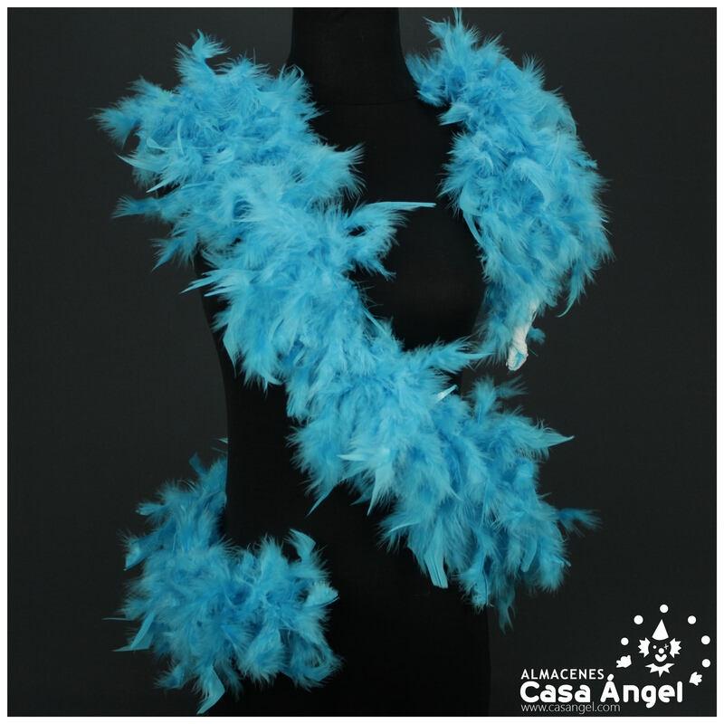 BOA DE PLUMAS TURQUESA DE PAVO Y MARABÚ 190cm