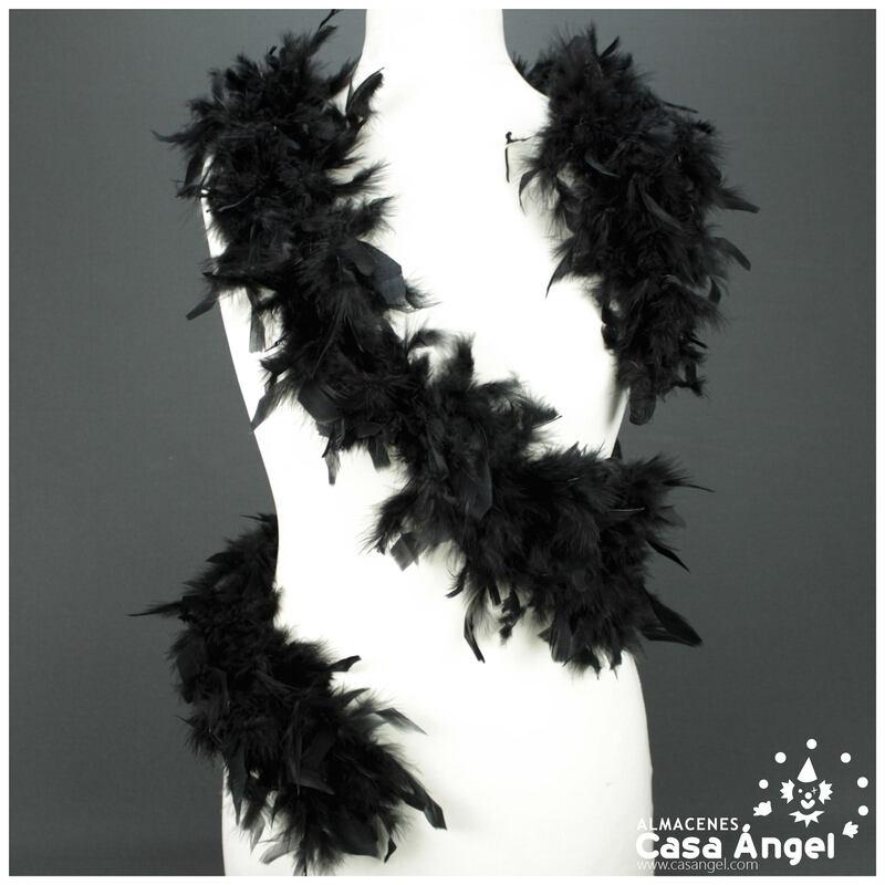 BOA DE PLUMAS NEGRA DE PAVO Y MARABÚ 190cm